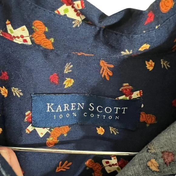 Karen Scott Halloween Fall Button Up Shirt Large Scarecrow All Over Pattern Top - Picture 6 of 6